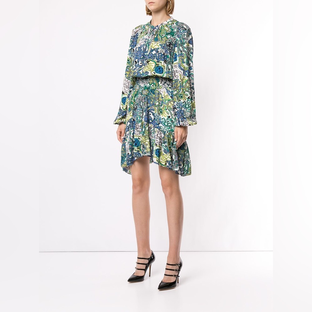 A.L.C. Nami Print Saloni Ruffle 100% Silk Mini Dress Size 2